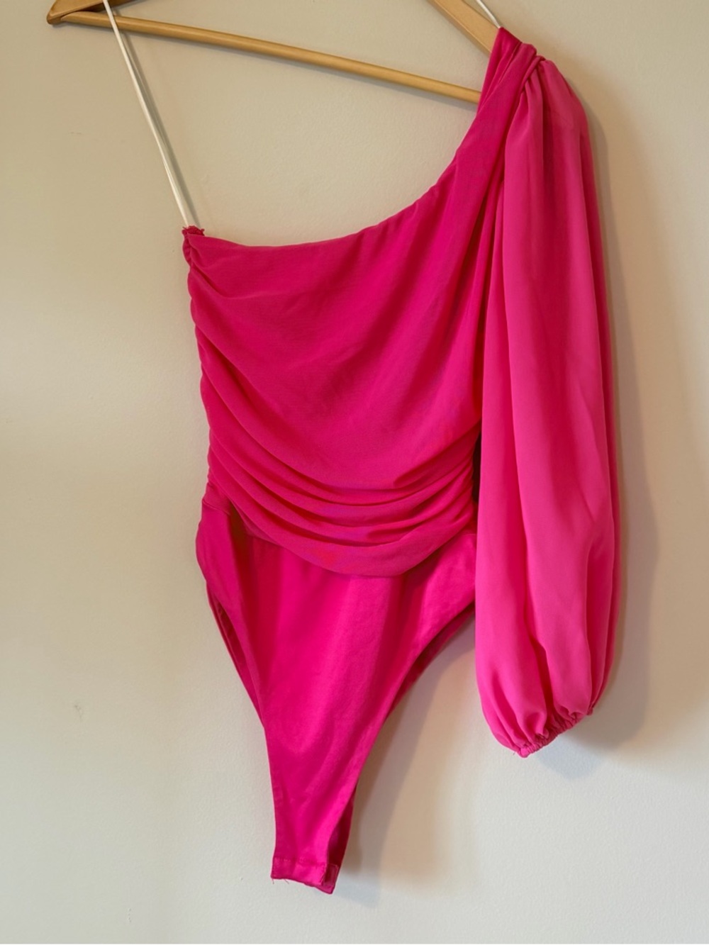Hello Molly Hot Pink One-Shoulder Bodysuit with Draped Front